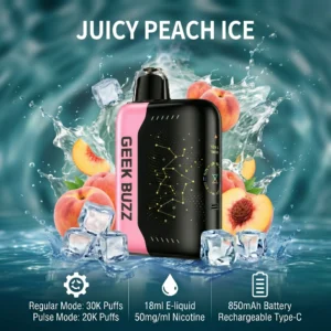 GEEK BUZZ Juicy Peach Ice 25K-30K Puffs Smart Disposable Vape
